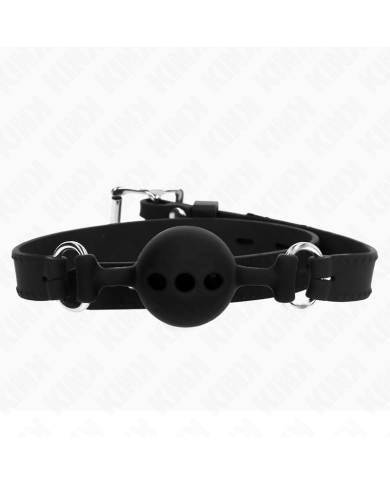 KINK - BÂILLON ENTIÈREMENT SILICONE 55 x 2 CM AVEC BOULE DE 4 CM TAILLE S NOIR AJUSTABLE 35-51 CM