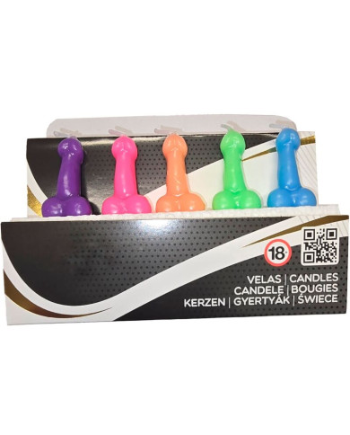 DIABLO PICANTE - BOÎTE DE 5 BOUGIES EN FORME DE PÉNIS DE DIFFÉRENTES COULEURS