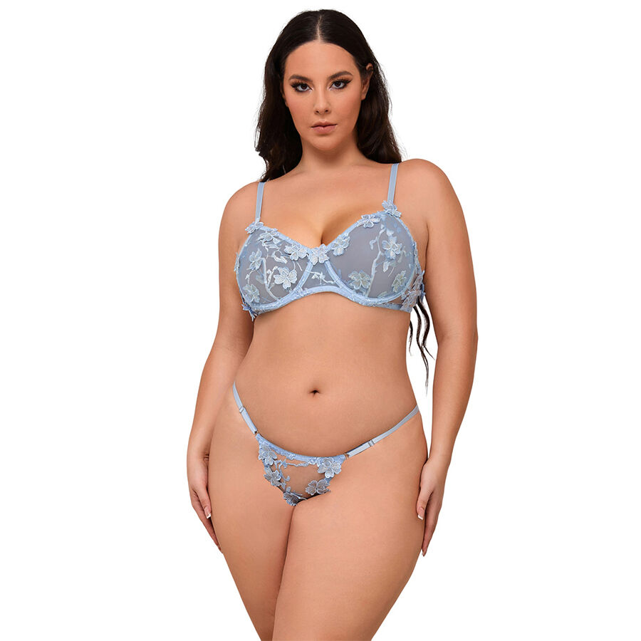 SUBBLIME - 957636 BH- UND SLIP-SET MIT BLUMENSTICKEREI HIMMELBLAU L/XL