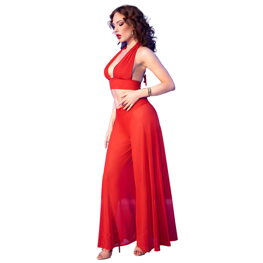 CHILIROSE - CR 4857 ROTES TOP- UND HOSENSET, GRÖSSE L