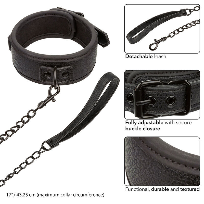 Calexotics - Nocturnal Collier Et Laisse En Cuir Réglable Noir - Image 3