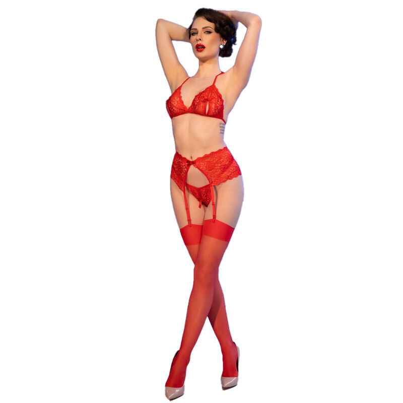 Chilirose - Cr 4848 Ensemble Soutien-Gorge + String + Bas En Dentelle Rouge S - Image 14