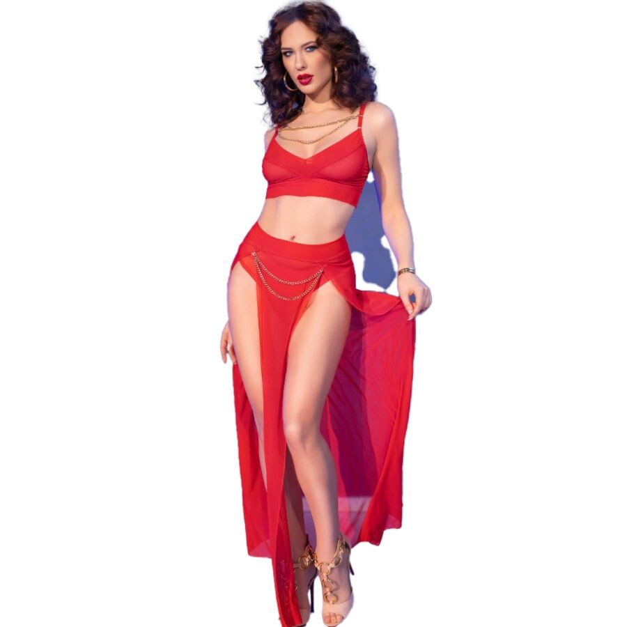 Chilirose - Cr 4850 Ensemble Top Et Leggings Rouge Avec Accessoires Dorés S - Image 6