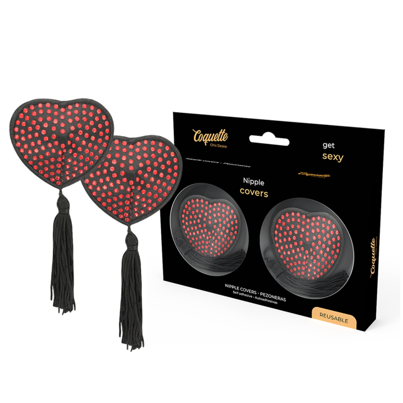 COQUETTE CHIC DESIRE - NIPPLE COVERS HEART BLACK / RED - Image 2
