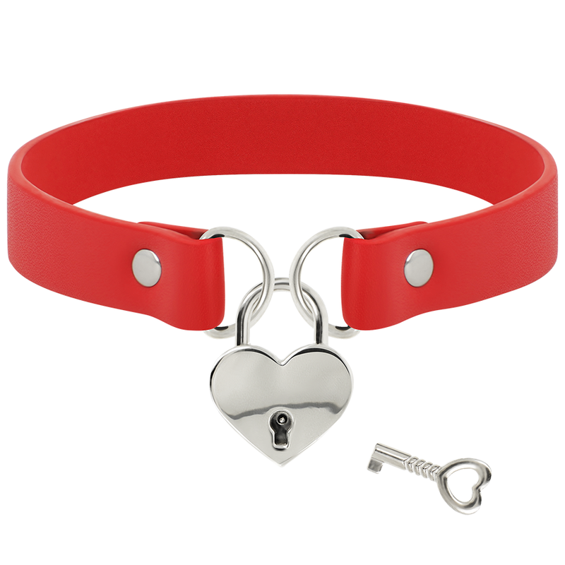 COQUETTE CHIC DESIRE - RED VEGAN LEATHER NECKLACE WITH HEART ACCESSORY WITH KEY - Image 3