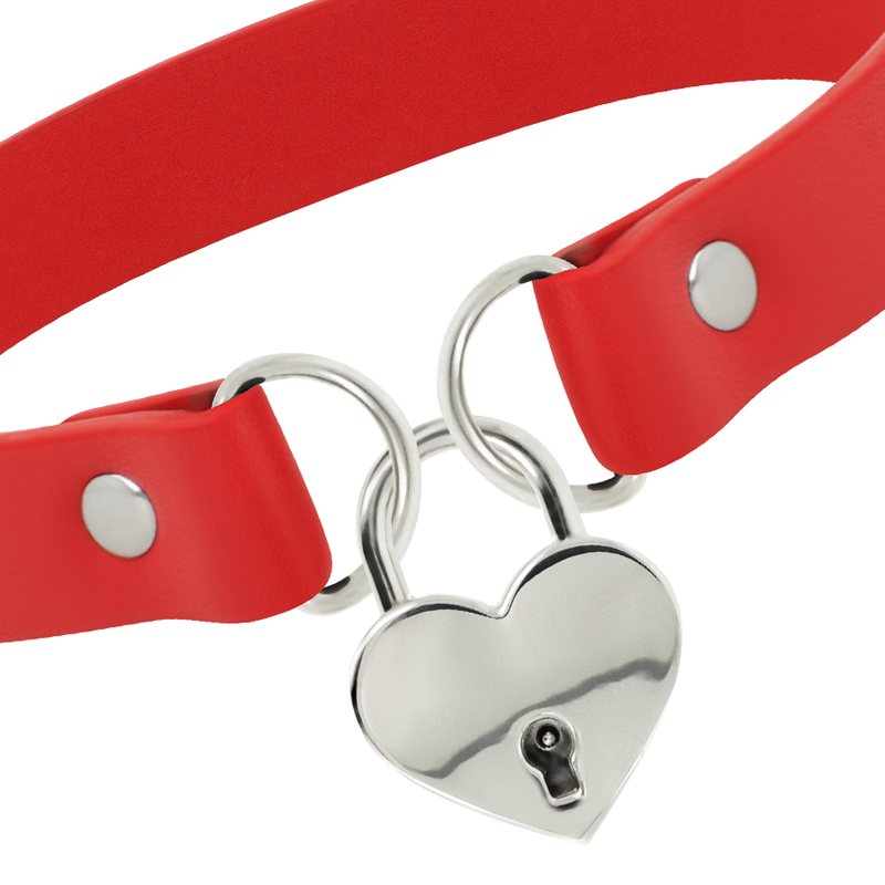 COQUETTE CHIC DESIRE - RED VEGAN LEATHER NECKLACE WITH HEART ACCESSORY WITH KEY - Image 4