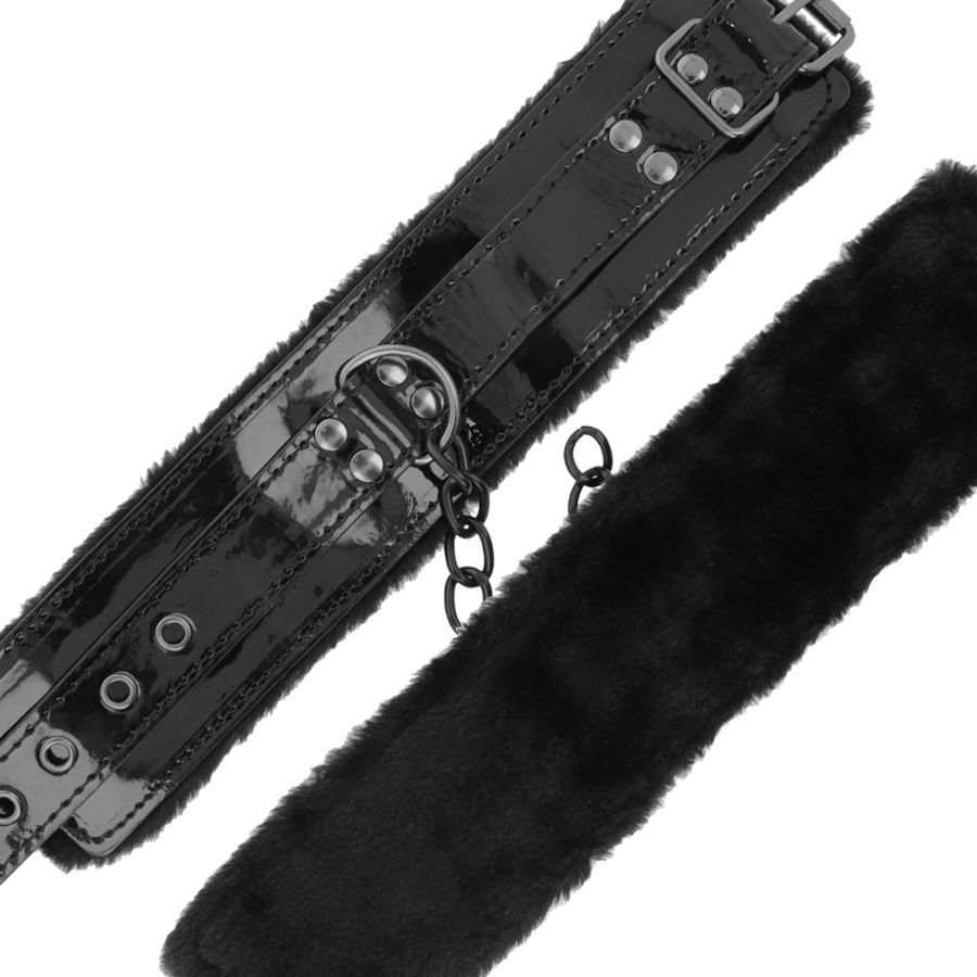 Darkness - Menottes Ajustables En Cuir Noir Avec Cadenas - Image 4
