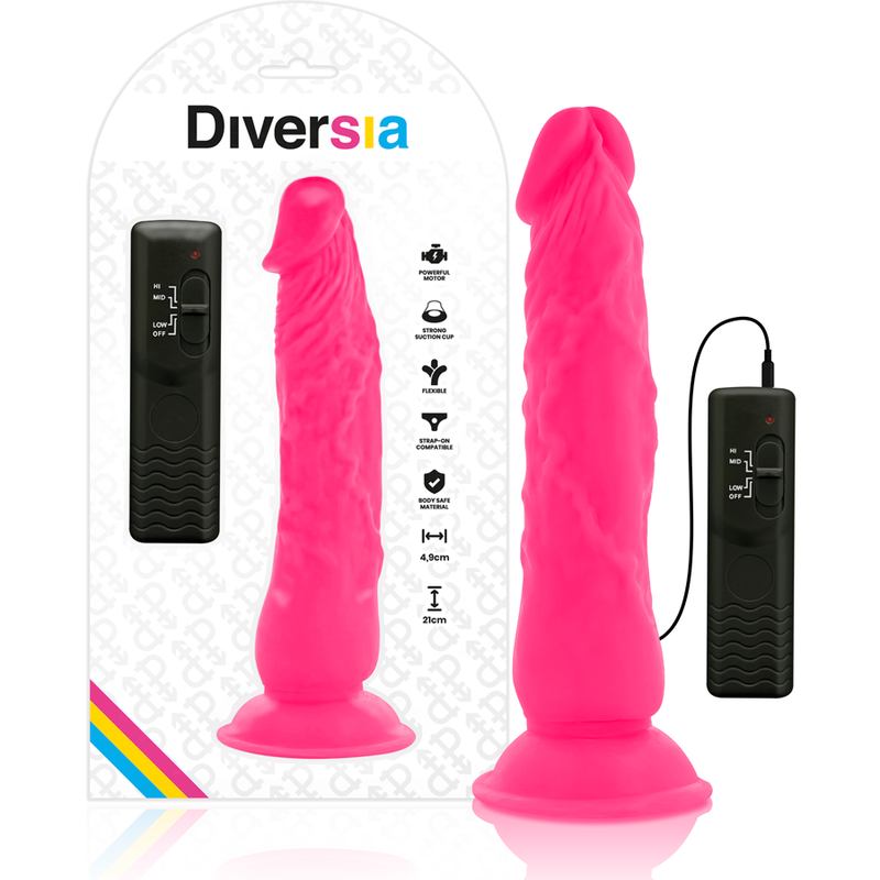 DIVERSIA - FLEXIBLE VIBRATING DILDO PINK 21 CM -O- 4.9 CM - Image 3
