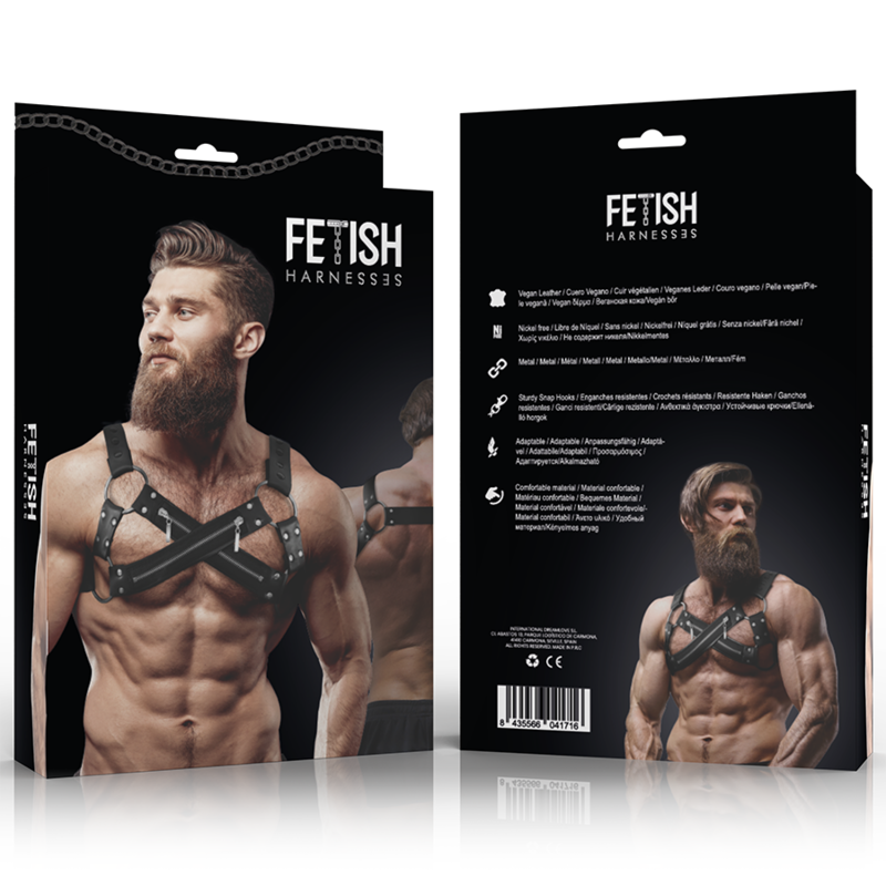 FETISH SUBMISSIVE ATTITUDE - ADJUSTABLE NEOPRENE CROSS-OVER CHEST BULLDOG HARNESS WITH ZIPPERS FOR MEN - Image 4