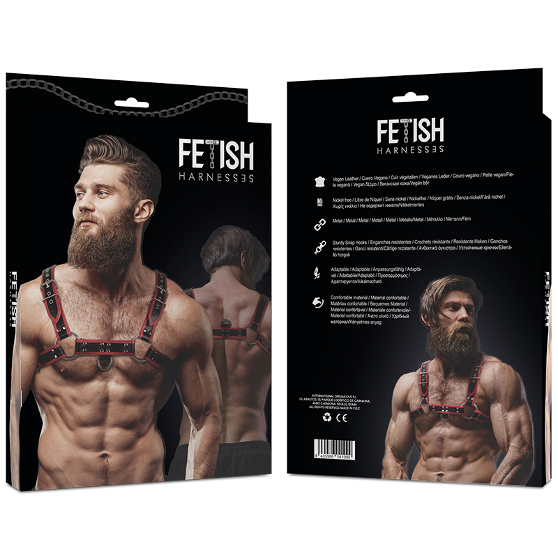 Fetish Submissive Attitude - Harnais De Poitrine En Éco-Cuir Pour Homme Noir/Rouge - Image 3