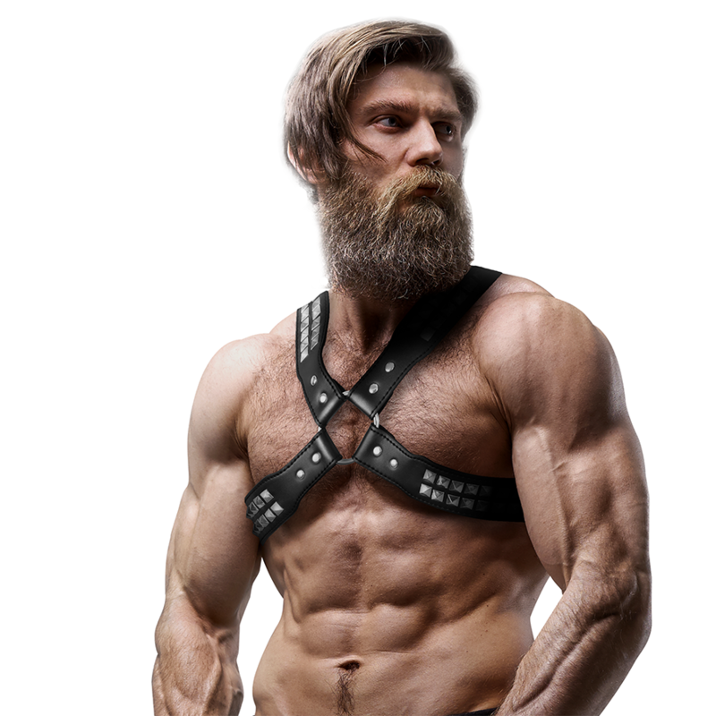 FETISH SUBMISSIVE ATTITUDE - ECOLOGISCH LEER HARNAS VOOR MANNEN KRUISBORST MET STUDS - Image 3