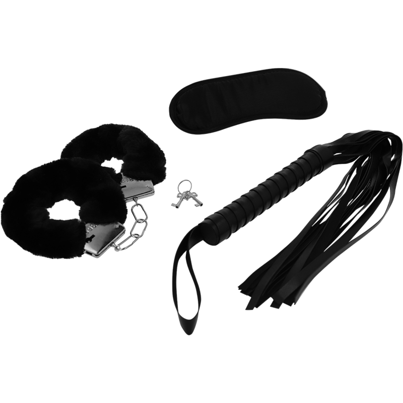 INTENSE - FETISH EROTIC PLAYSET 1 WITH HANDCUFFS, BLIND MASK AND FLOGGER - Image 2