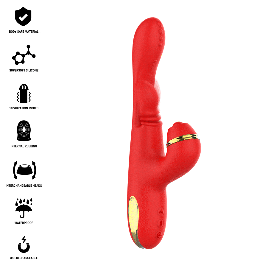 Intense - Katy Multifunction Clitoris Stimulator 4 Interchangeable Heads Red - Image 2