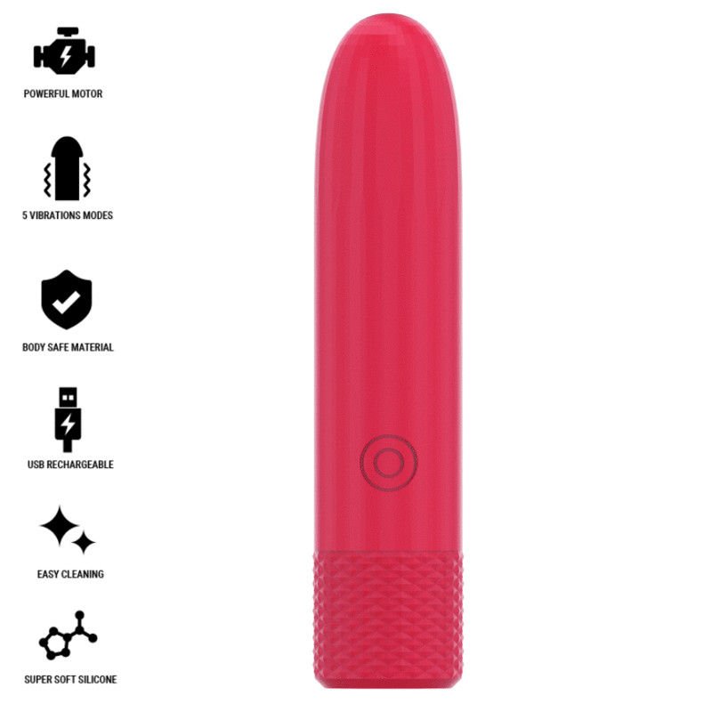 INTENSE - SYMONE USB RECHARGEABLE VIBRATING BULLET 8 VIBRATIONS RED 10 X 2.2 CM - Image 2