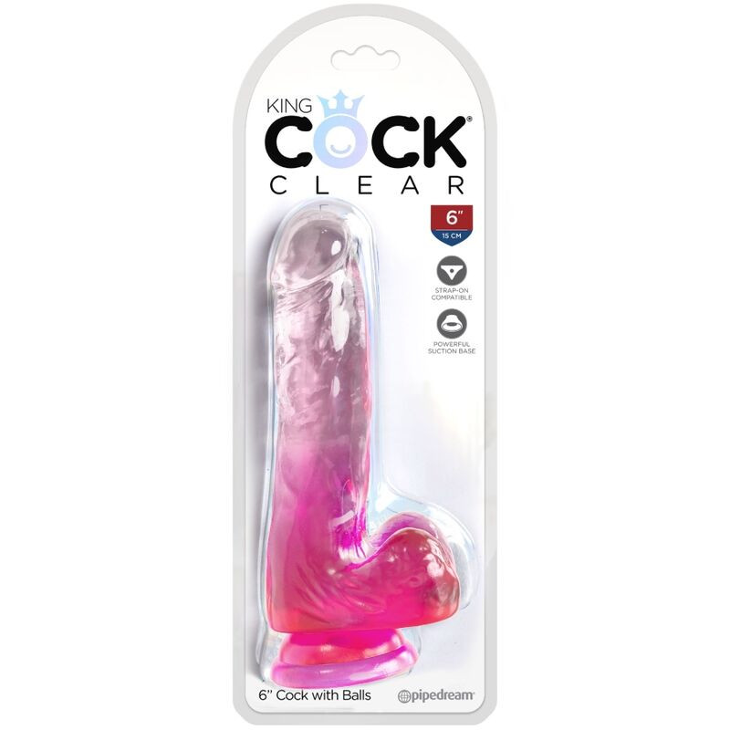 King Cock - Transparante Realistische Penis Met Ballen 13.5 Cm Roze - Image 2