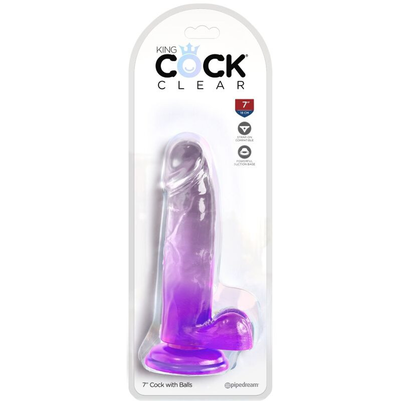 King Cock - Transparente Realistische Penis Met Ballen 15.2 Cm Paars - Image 2