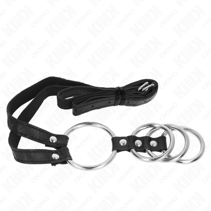 KINK - 4 ANNEAUX PÉNIS MÉTAL CONNECTÉS 3,8 CM À 5 CM AVEC CEINTURE CUIR 112 CM - Image 4