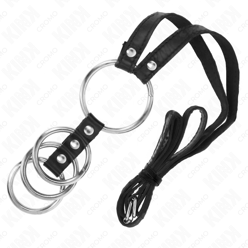 KINK - 4 ANNEAUX PÉNIS MÉTAL CONNECTÉS 3,8 CM À 5 CM AVEC CEINTURE CUIR 112 CM - Image 5