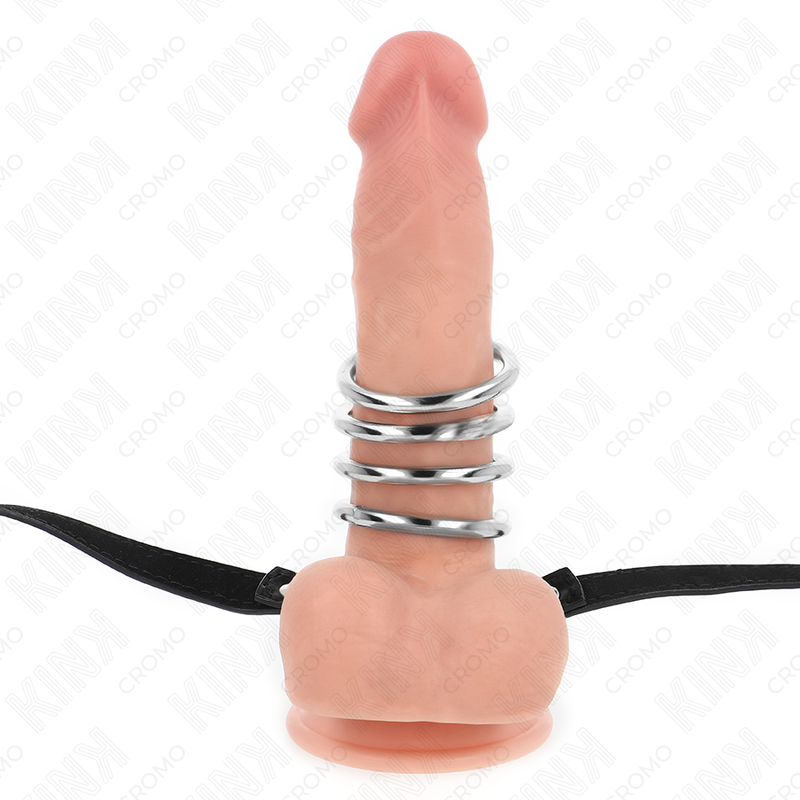 KINK - 5 PENIS RINGS 3.8 CM TO 5 CM METAL WITH LEATHER BELT 112 CM - Image 3
