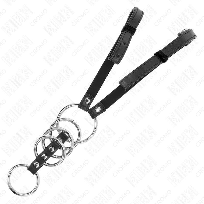 KINK - 5 PENIS RINGS 3.8 CM TO 5 CM METAL WITH LEATHER BELT 112 CM - Image 4
