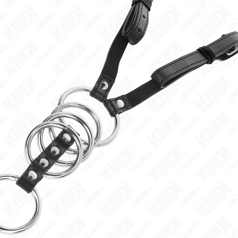 KINK - 5 PENIS RINGS 3.8 CM TO 5 CM METAL WITH LEATHER BELT 112 CM - Image 5