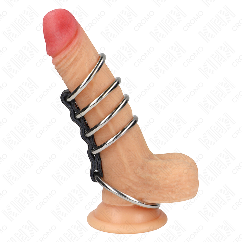 KINK - 5 PENIS RINGS 3.7 CM TO 5 CM METAL CONNECTED BY LEATHER - Image 2