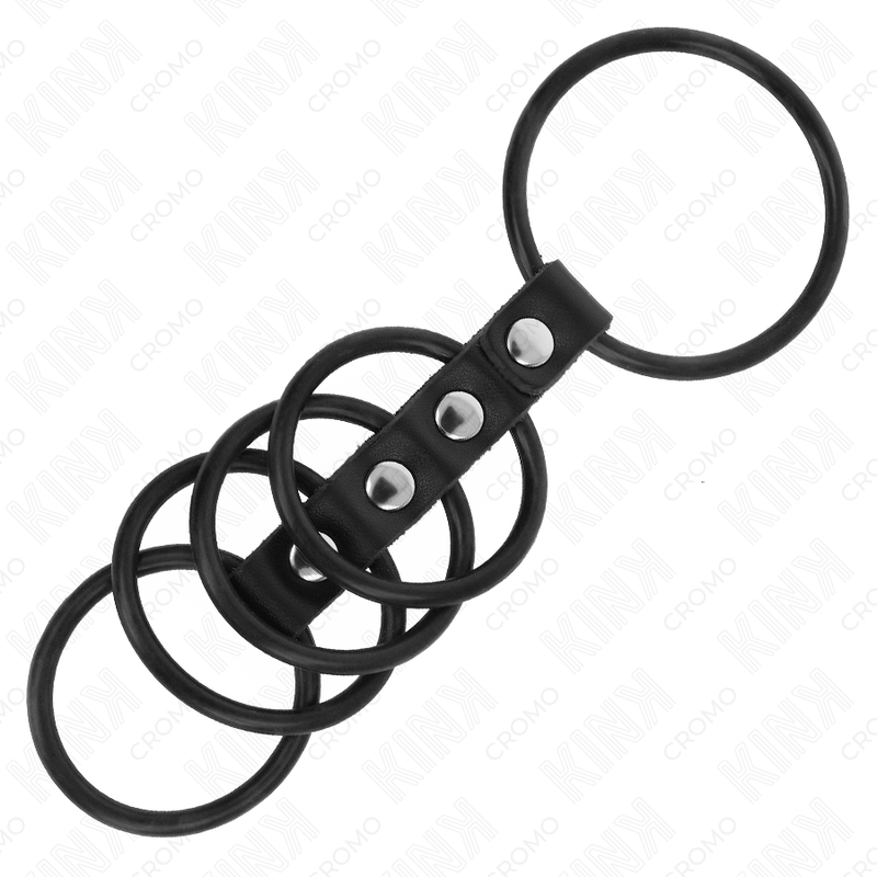 KINK - 5 ANNEAUX PÉNIS EN SILICONE DE 3,8 CM À 4,8 CM CONNECTÉS PAR DU CUIR - Image 3
