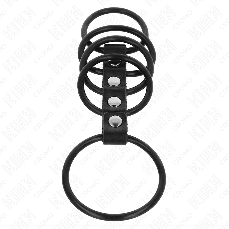 KINK - 5 ANNEAUX PÉNIS EN SILICONE DE 3,8 CM À 4,8 CM CONNECTÉS PAR DU CUIR - Image 4