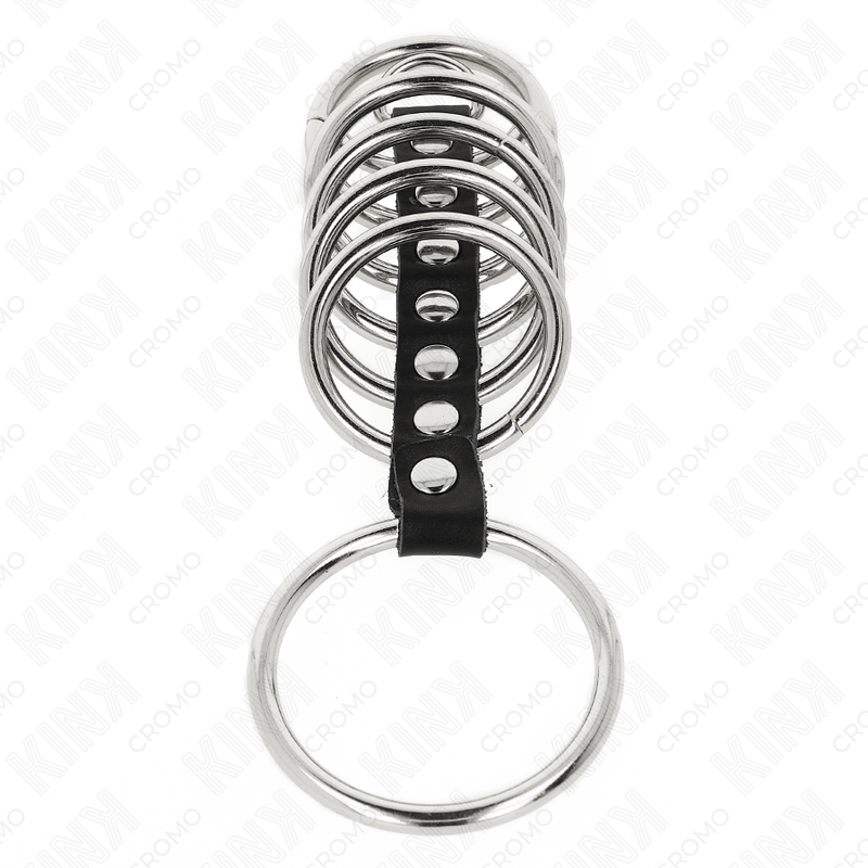 Kink - 7 Metal Penis Rings 3.2 Cm To 5 Cm Connected By Leather - Image 3