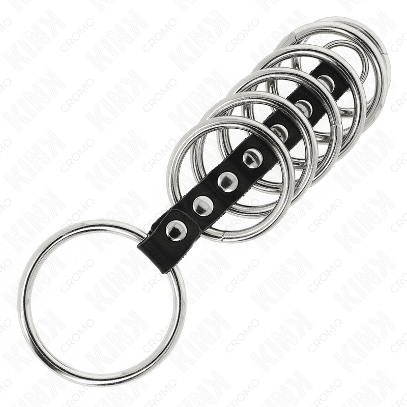 Kink - 7 Metal Penis Rings 3.2 Cm To 5 Cm Connected By Leather - Image 4