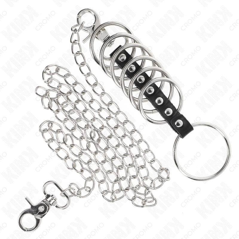 KINK - 7 METAL PENIS RINGS 3.8 CM TO 5 CM CONNECTED WITH LEATHER AND METAL CHAIN 100 CM - Image 4