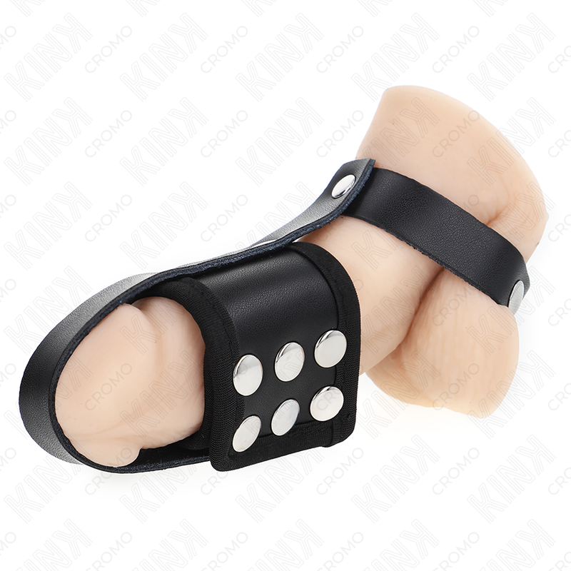 Kink - Anneau De Cage À Pénis En Cuir Avec Sangle Réglable De Séparation Des Balles Revêtueuse - Image 2