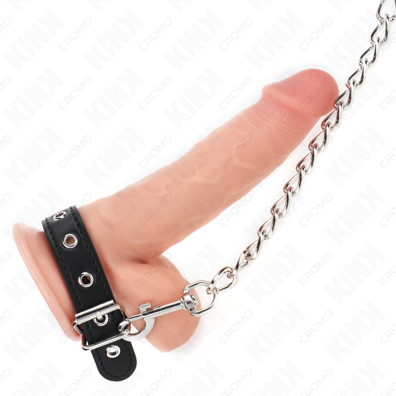 Kink - Anneau Pénis En Cuir Avec Sangle 21,5 X 2 Cm Et Chaîne En Métal 60 Cm - Image 2