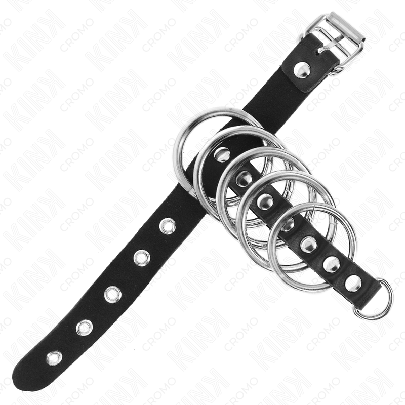 KINK - LEER PENISRIEM MET SLOTSTRAP 21 X 2 CM EN 5 METALEN RINGEN VAN 3 CM TOT 4 CM - Image 4