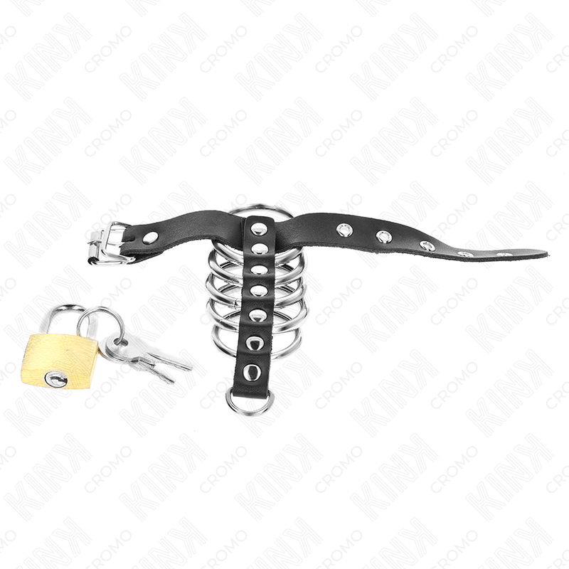 KINK - LEER PENISRIEM MET SLOTSTRAP 21 X 2 CM EN 5 METALEN RINGEN VAN 3 CM TOT 4 CM - Image 5