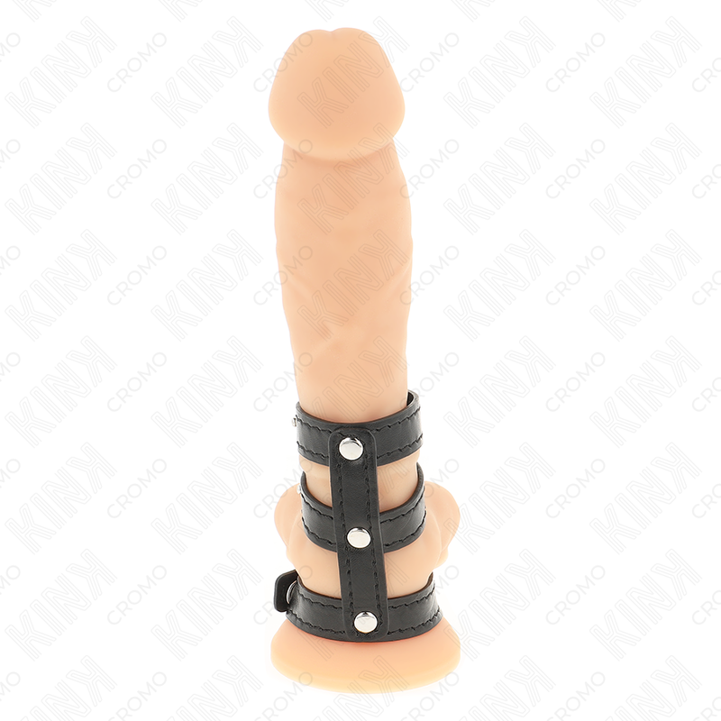 Kink - Anneau Pénis En Cuir Triple Avec Fermeture À Pression - Image 2