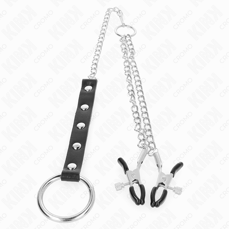 Kink - Anneau Pénis En Métal Avec Chaîne Et Pinces À Mamelon Réglables - Image 3