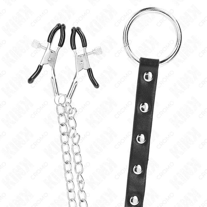 Kink - Anneau Pénis En Métal Avec Chaîne Et Pinces À Mamelon Réglables - Image 5