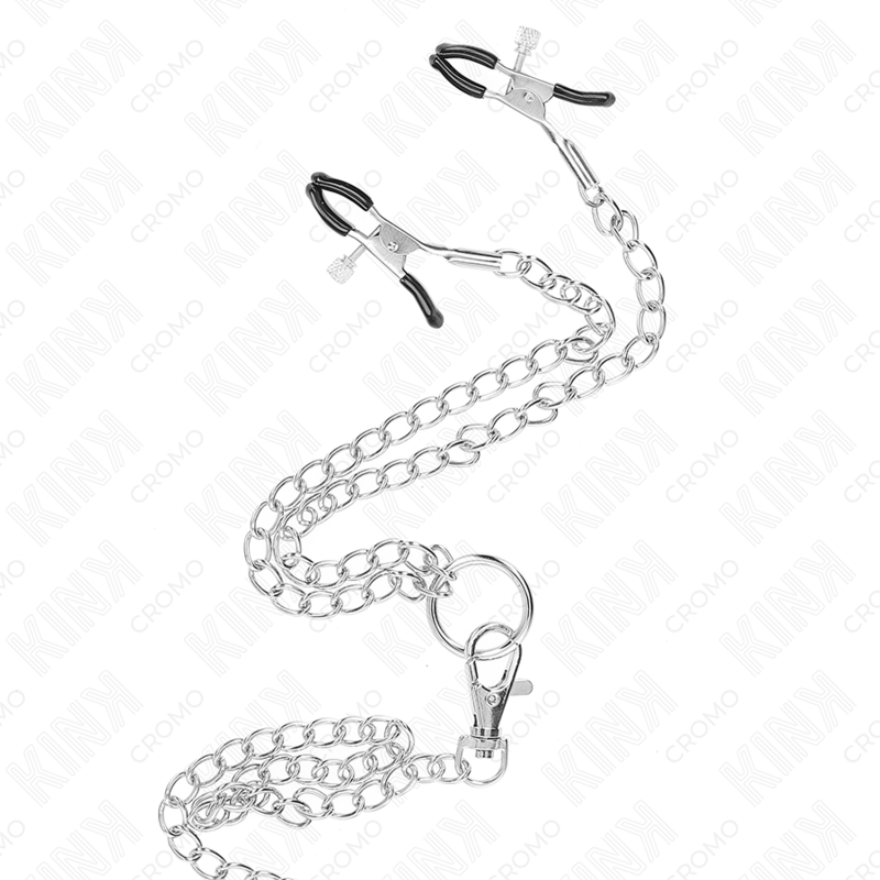 Kink - Triple Chrome Metal Penis Ring 3.8 Cm To 5 Cm With 26 Cm Metal Chain And Nipple Clamps Model 1 - Image 4