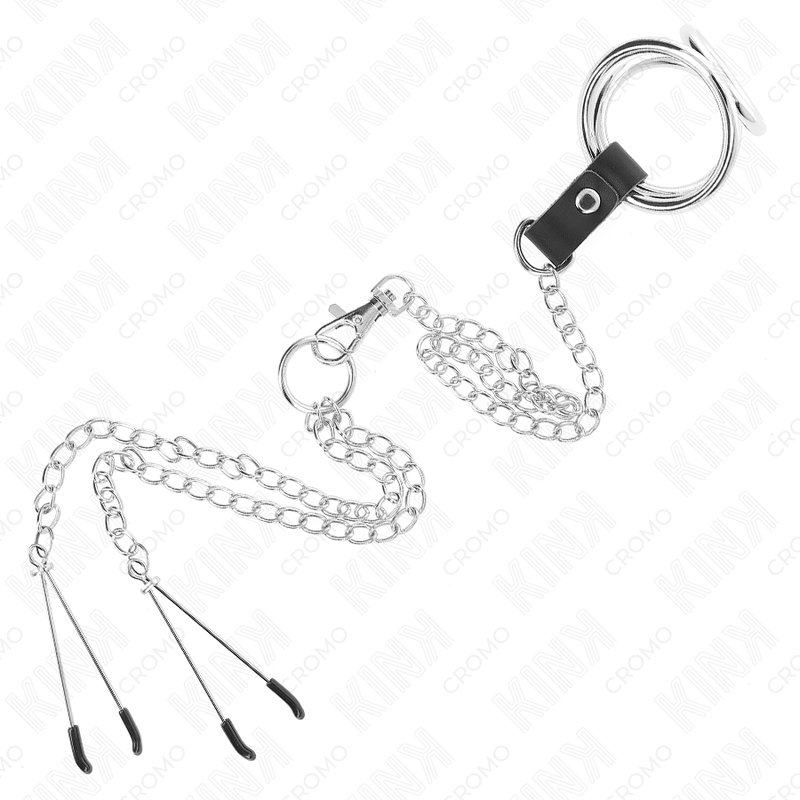 Kink - Anneau Pénis En Métal Triple Chrome 3,8 Cm À 5 Cm Avec Chaîne En Métal De 26 Cm Et Pinces À Tétons Modèle 2 - Image 5