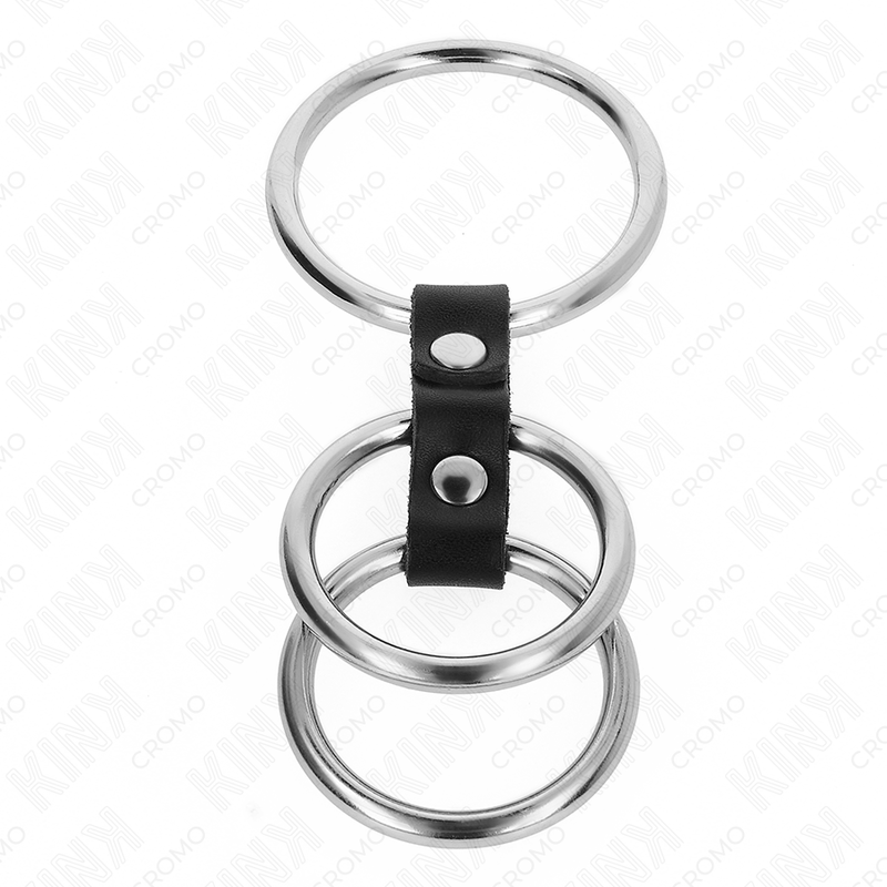 Kink - Triple Metal Penis Ring 3.7 Cm To 5 Cm Connected With Leather - Image 3