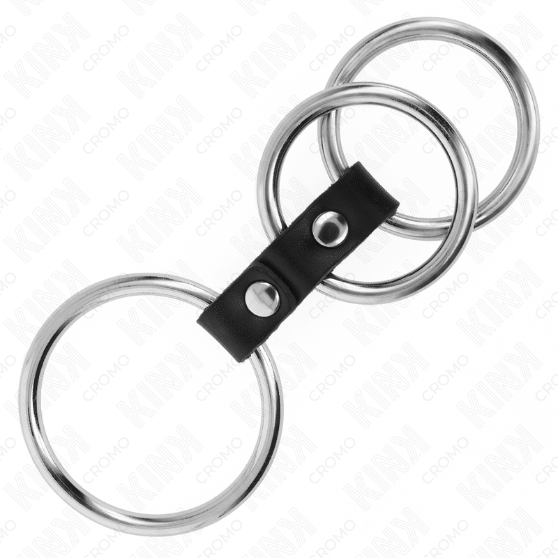 Kink - Triple Metal Penis Ring 3.7 Cm To 5 Cm Connected With Leather - Image 4