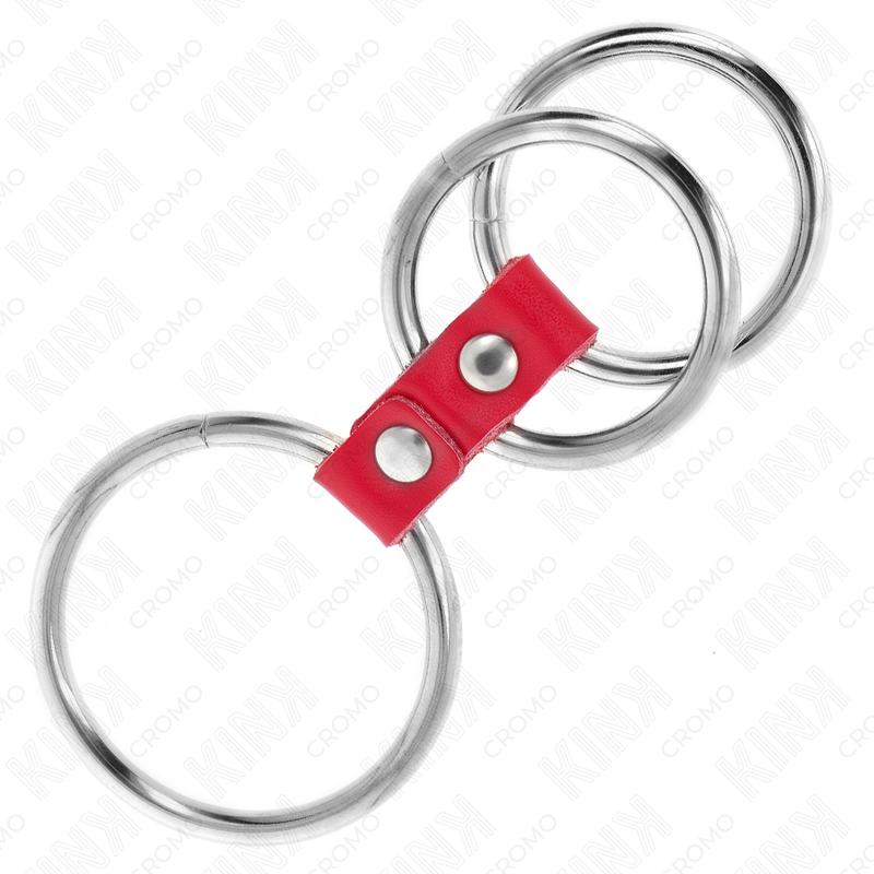 KINK - DRIEFOLDIGE METALEN PENISRIEM 3,7 CM TOT 5 CM VERBONDEN MET ROOD LEER - Image 3