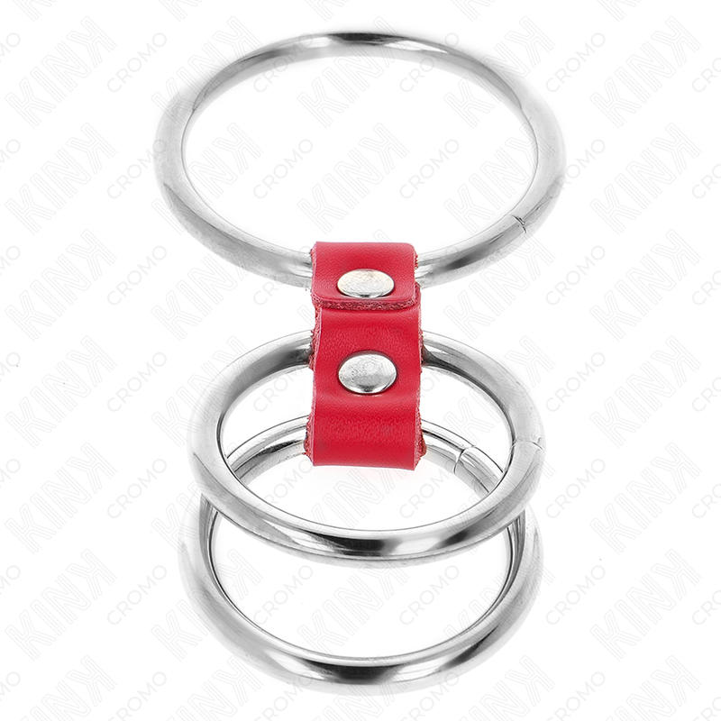 KINK - DRIEFOLDIGE METALEN PENISRIEM 3,7 CM TOT 5 CM VERBONDEN MET ROOD LEER - Image 4