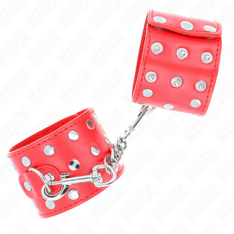 Kink - Appareils De Retenue Poignets Avec Fermeture Pression Pleine De Rivets Rouge Ajustable 19-24 Cm X 5,5 Cm - Image 2