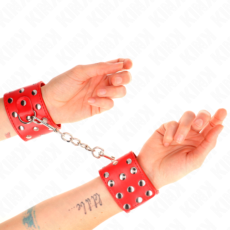 Kink - Appareils De Retenue Poignets Avec Fermeture Pression Pleine De Rivets Rouge Ajustable 19-24 Cm X 5,5 Cm - Image 4