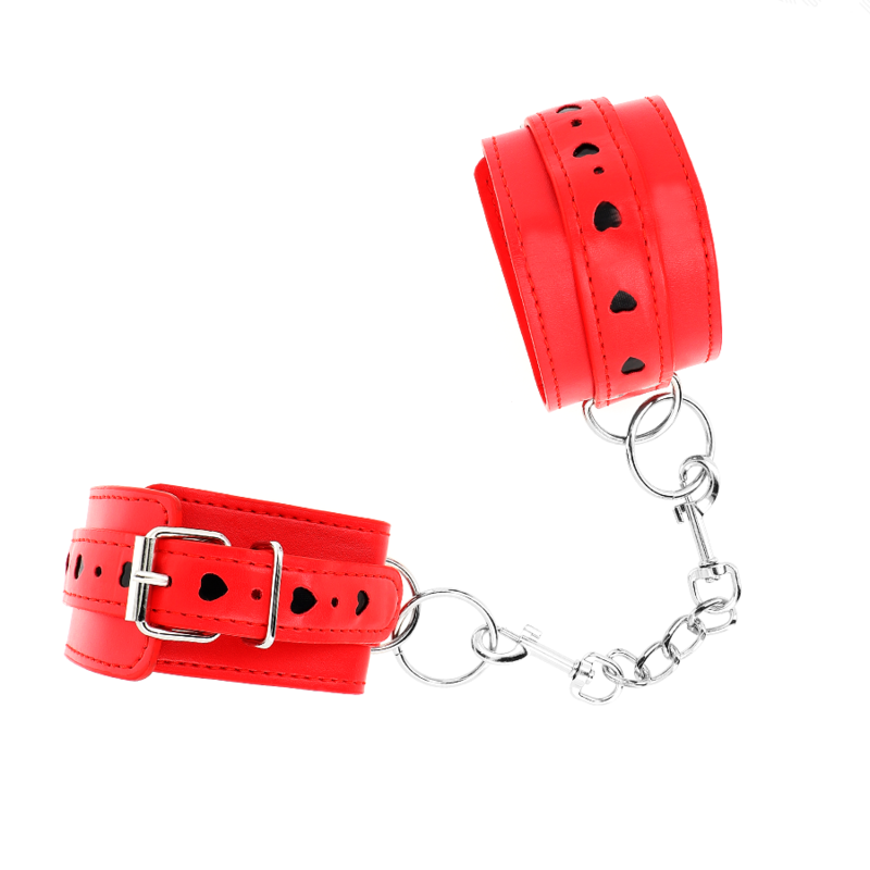 Kink - Red Wrist Restraints With Black Heart Inlay Adjustable 21-28 Cm X 5.5 Cm - Image 2