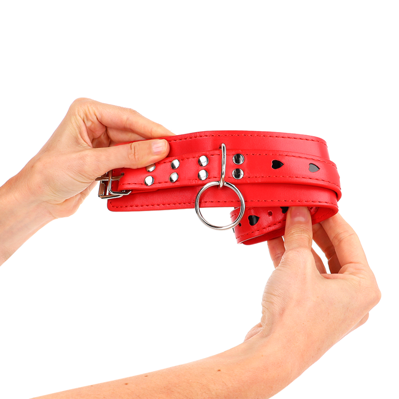 Kink - Red Wrist Restraints With Black Heart Inlay Adjustable 21-28 Cm X 5.5 Cm - Image 3