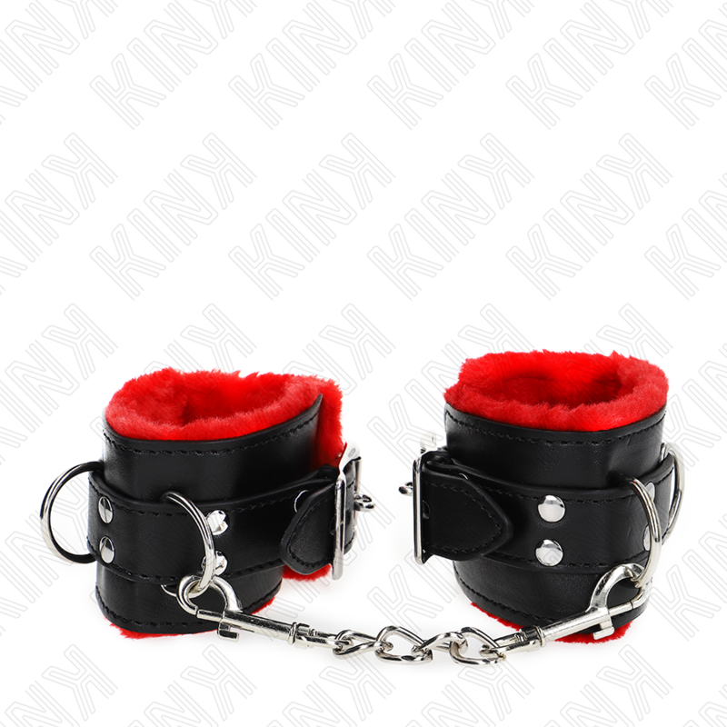 Kink - Fur Gevoerde Polssteunen Met Vierkante Gaten Rood En Zwart Verstelbare Riem 17-29 Cm X 6 Cm - Image 3