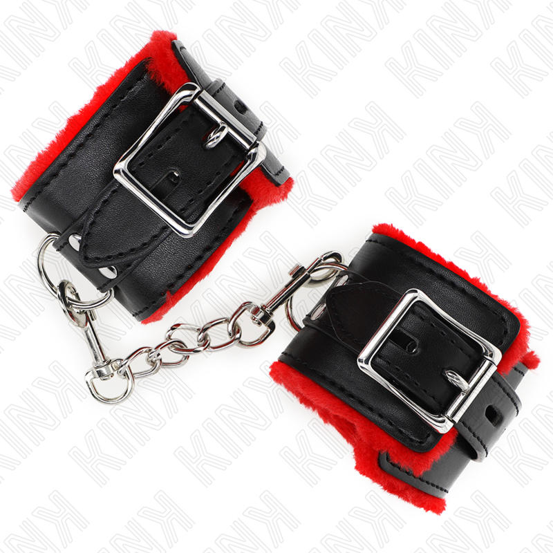 Kink - Fur Gevoerde Polssteunen Met Vierkante Gaten Rood En Zwart Verstelbare Riem 17-29 Cm X 6 Cm - Image 4